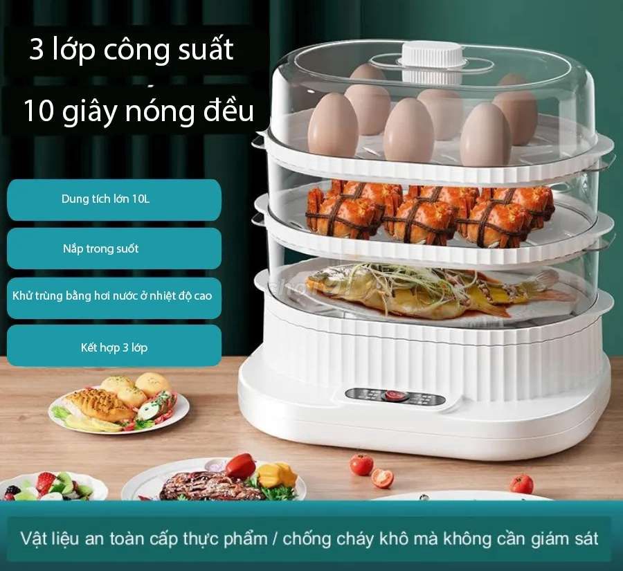 Nồi hấp điện 3 tầng 10L mẫu mới