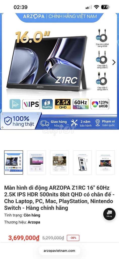 Màn hình di động Arzopa Z1RC 16 inch. Mua bán Phụ kiện (Màn hình, Chuột...) tại Thành phố Thủ Đức Tp Hồ Chí Minh được đăng bởi Arzopa Việt Nam hình 1
