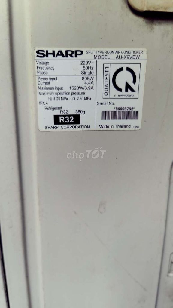 Máy lạnh Sharp AU-X9VEW 1 ngựa Thái Lan cũ. Mua bán Máy lạnh, điều hoà tại Quận 6 Tp Hồ Chí Minh được đăng bởi 751 21c P6 Q6 hình 1