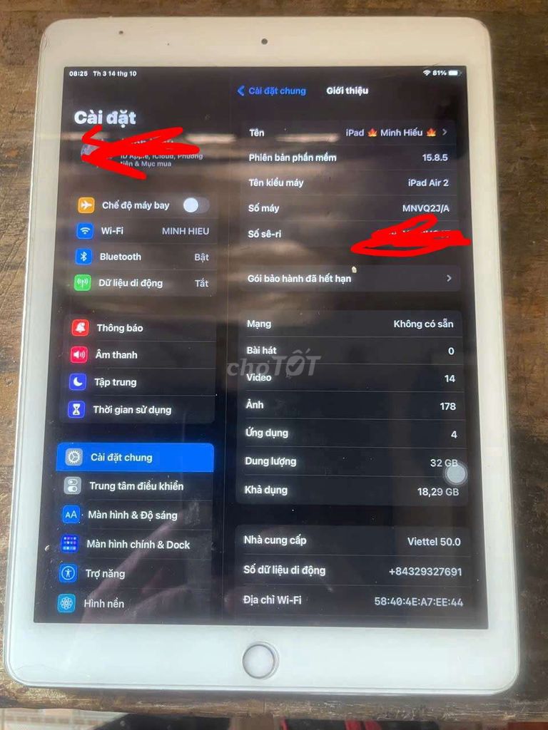 iPad air 2 32g. Mua bán Máy tính bảng tại Huyện Long Hồ Vĩnh Long được đăng bởi Minh hiếu hình 1