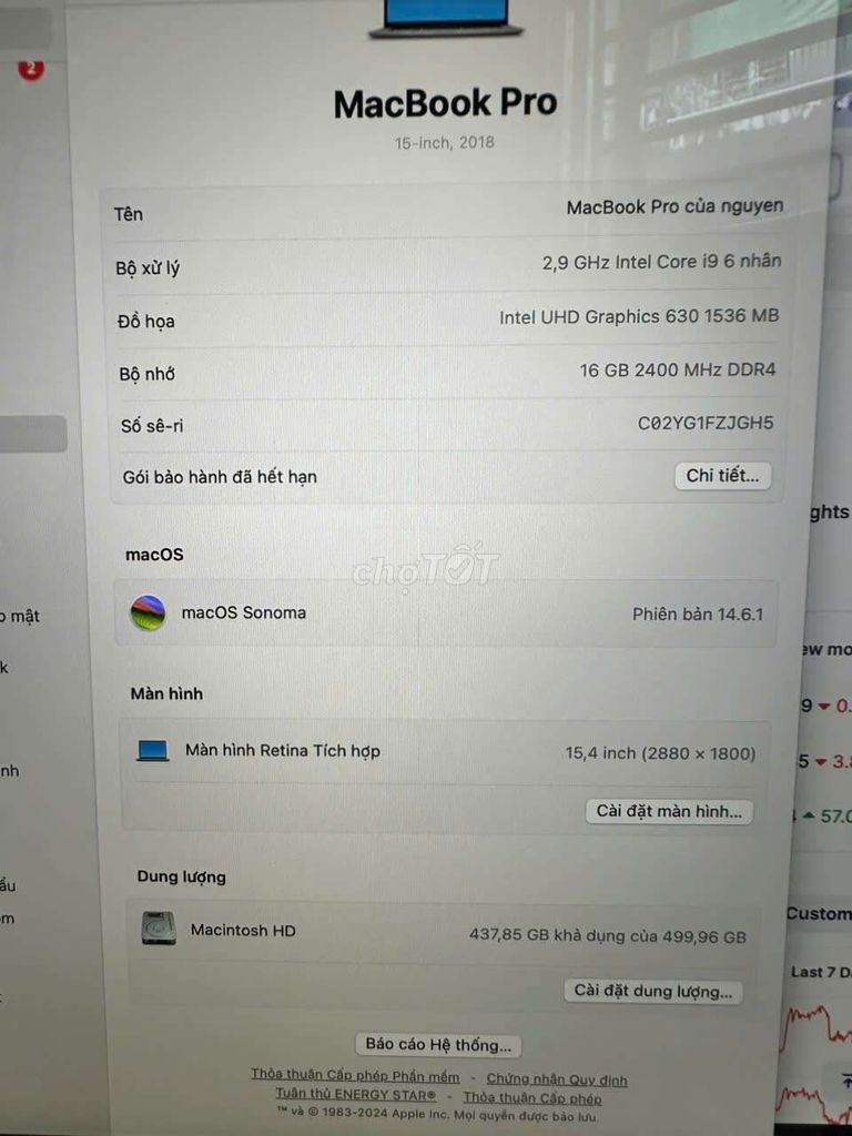 Macbook pro 2018,i9,gram16,512GB,15 inch