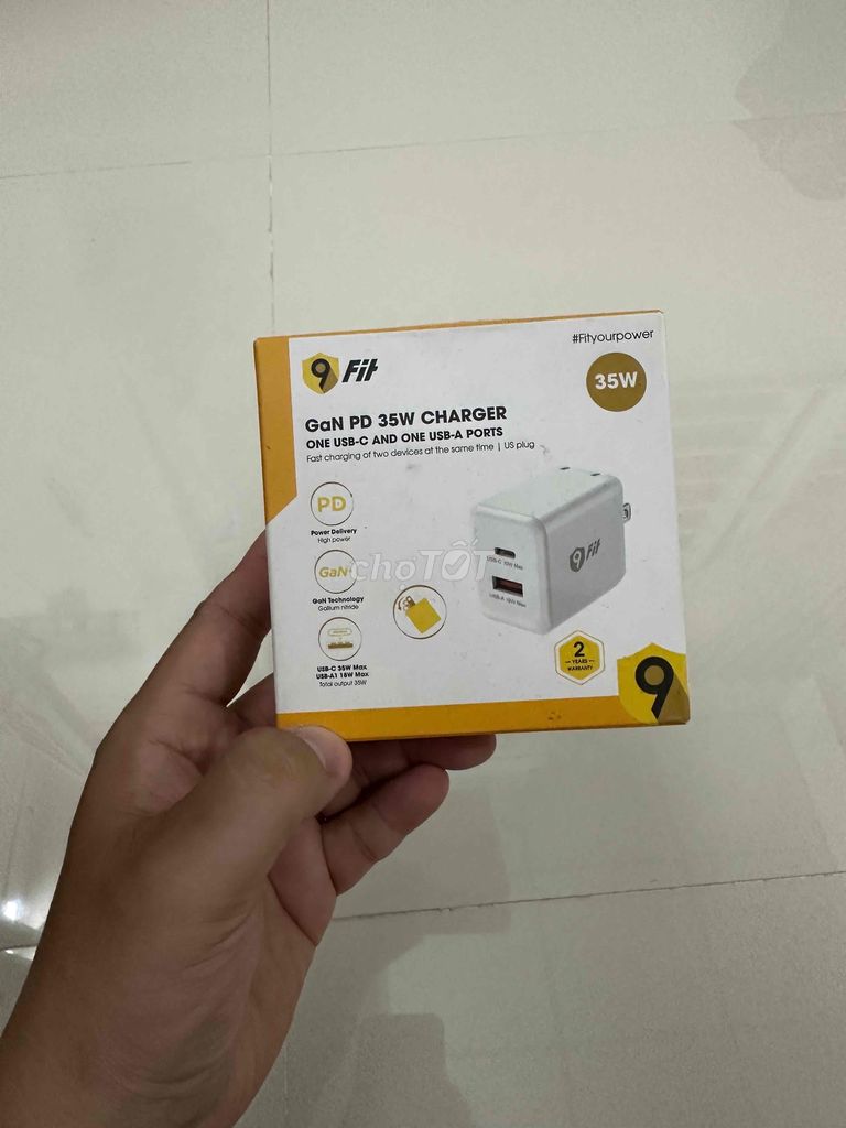 Củ sạc GaN 9Fit hàng Mỹ sạc nhanh 35W 2 cổng