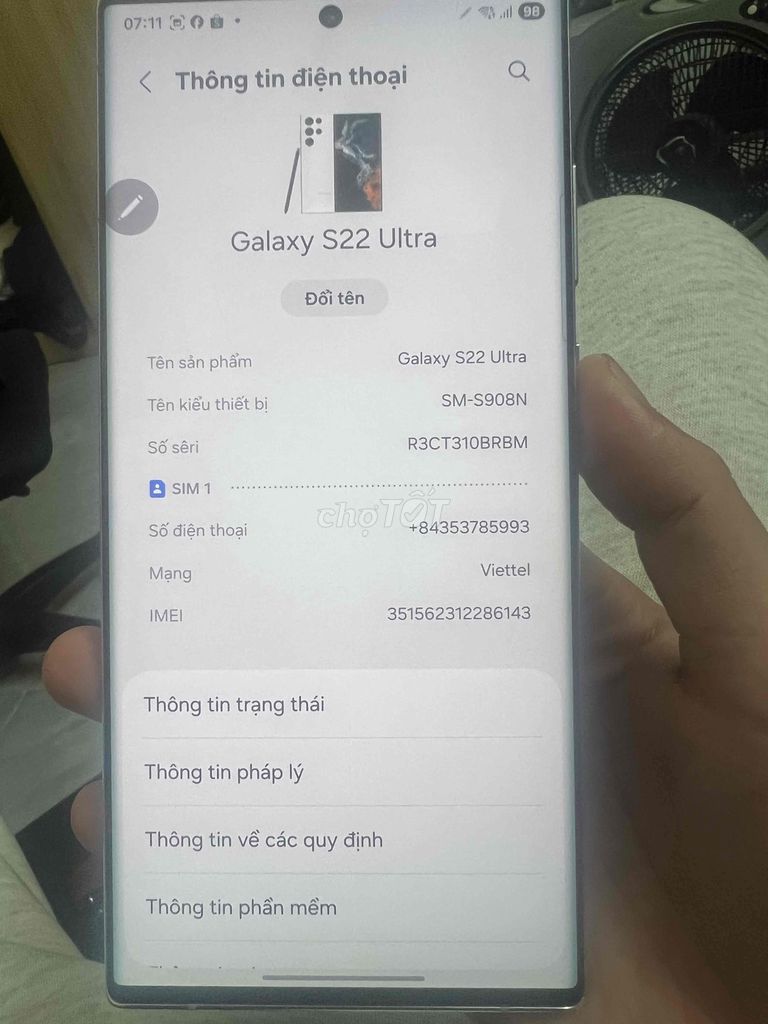 Samsung Galaxy S22 Ultra 256GB Trắng Hàn Quốc. Mua bán Điện thoại tại Huyện Hoài Đức Hà Nội được đăng bởi phạm tuấn anh hình 1