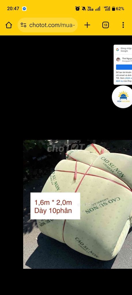 Nệm cao su nhân tạo 1.6m x 2.0m. Mua bán Giường, chăn ga gối nệm tại Quận Ninh Kiều Cần Thơ được đăng bởi Thơ  hình 1