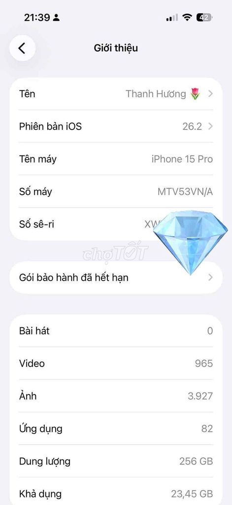 Apple iPhone 15 Pro 256GB Xám. Mua bán Điện thoại tại Thành phố Thủ Đức Tp Hồ Chí Minh được đăng bởi Hương Phan Thanh hình 1
