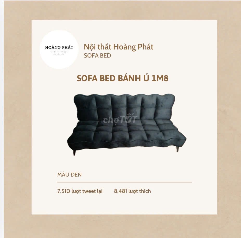 Sofa bed bánh ú chất liệu nhung 1m8