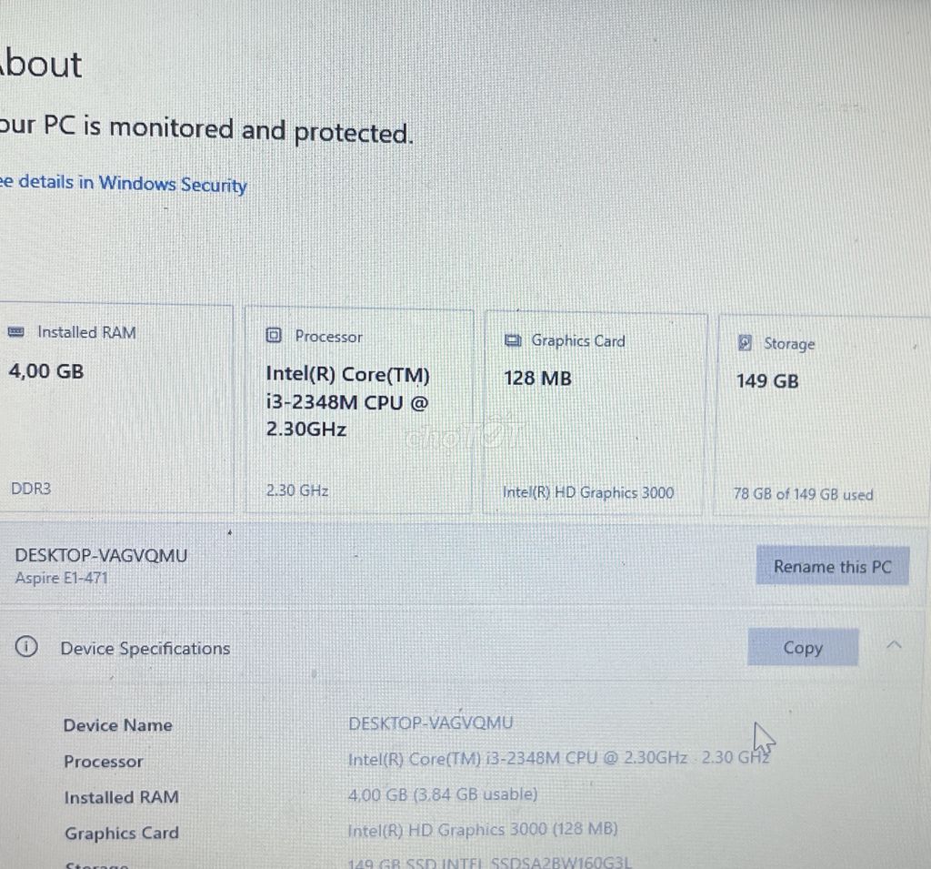 Acer Aspire E1-471 i3-2348M 4GB/149GB SSD. Mua bán Laptop tại Quận Bình Thạnh Tp Hồ Chí Minh được đăng bởi vy lê hình 1