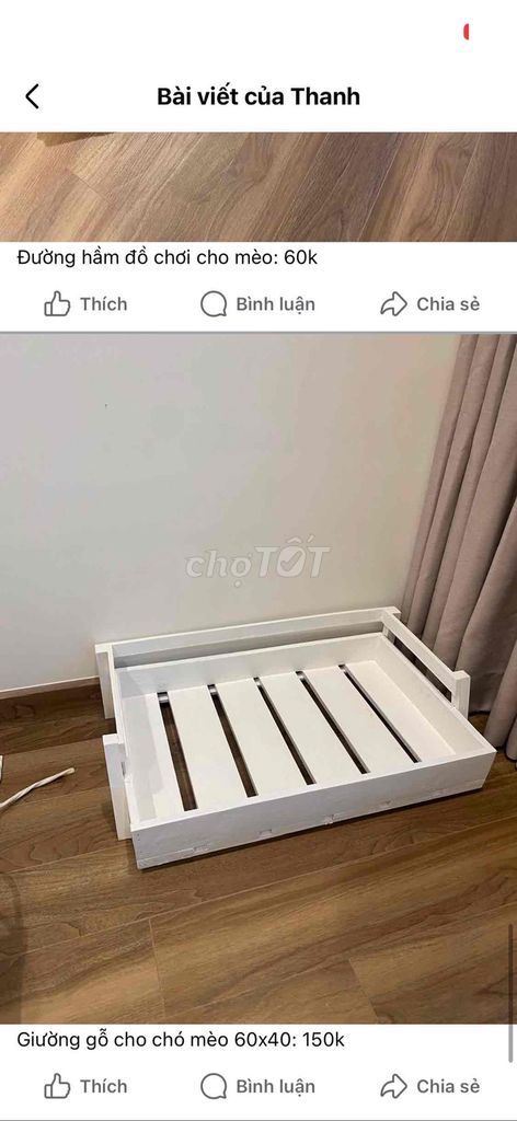 Giường Gỗ Trắng 60x40 cm Chó Mèo. Mua bán Phụ kiện, Thức ăn, Dịch vụ tại Huyện Gia Lâm Hà Nội được đăng bởi Pham Trang hình 1