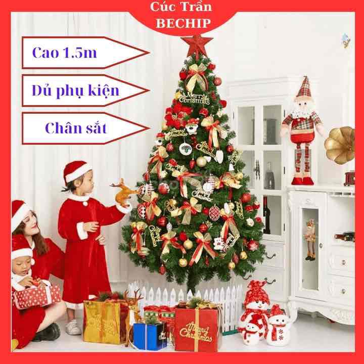 CÂY THÔNG NOEL CAO 1,5M, CHÂN SẮT ĐẦY ĐỦ PHỤ KIỆN