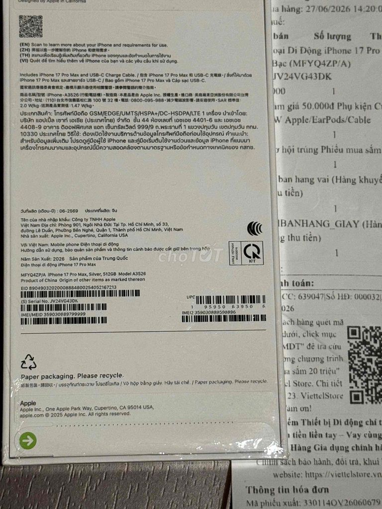 Apple iPhone 17 Pro Max 512GB Bạc Mới. Mua bán Điện thoại tại Quận Bình Tân Tp Hồ Chí Minh được đăng bởi Phan Minh Phong hình 1