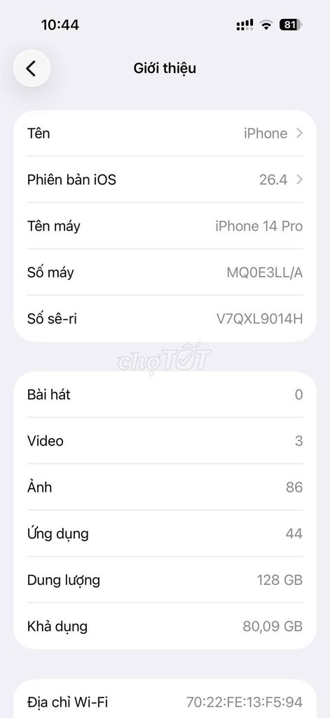 Apple iPhone 14 Pro 128GB Tím 97%. Mua bán Điện thoại tại Thành phố Bà Rịa Bà Rịa - Vũng Tàu được đăng bởi Na Na hình 1
