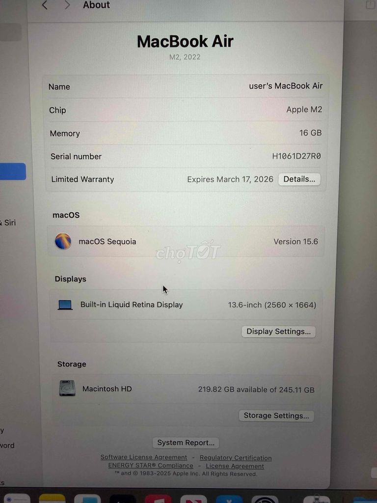 MacBook Air M2 13.6 inch 16GB/256GB BH 3/26 5 Sạc. Mua bán Laptop tại Quận Bình Thạnh Tp Hồ Chí Minh được đăng bởi Dino House hình 1