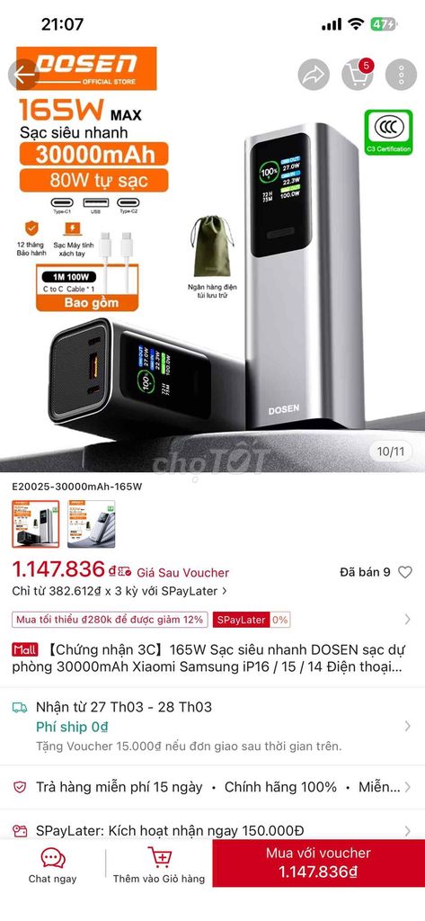 Sạc dự phòng Dosen 165w 30000mAh mới 100%. Mua bán Phụ kiện (Màn hình, Chuột...) tại Huyện Long Điền Bà Rịa - Vũng Tàu được đăng bởi Đỗ Minh Đông hình 1