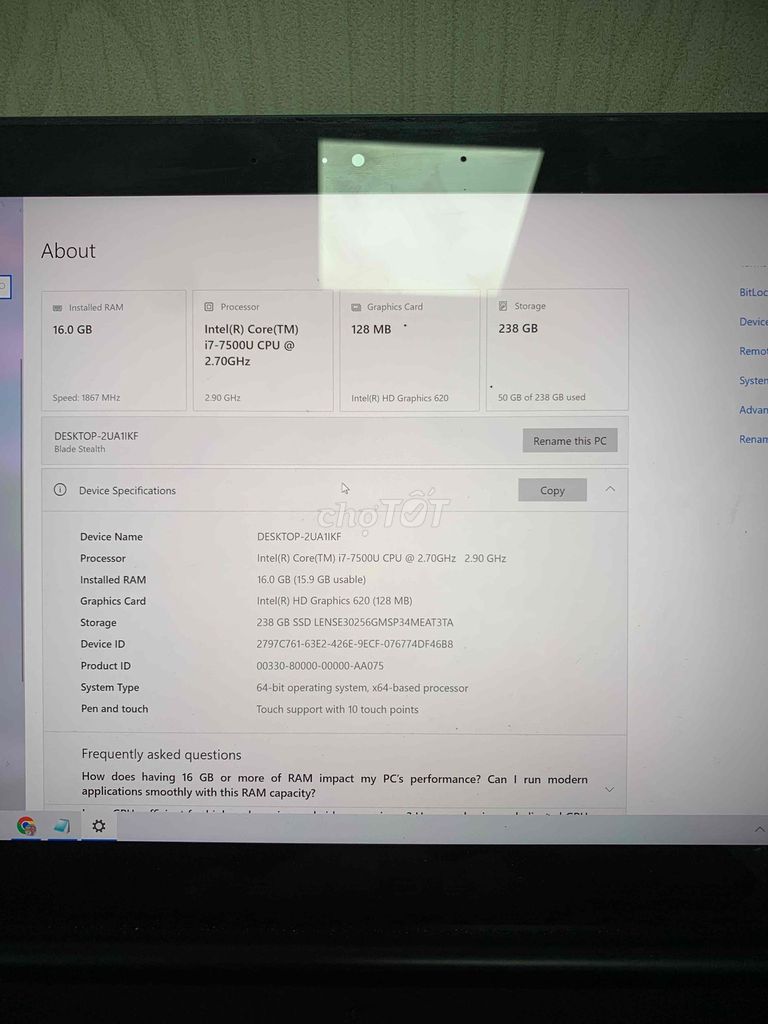 laptop Razer i7-7500U 16GB/256. Mua bán Laptop tại Huyện Nhà Bè Tp Hồ Chí Minh được đăng bởi nguyễn lê hoàng phúc hình 1