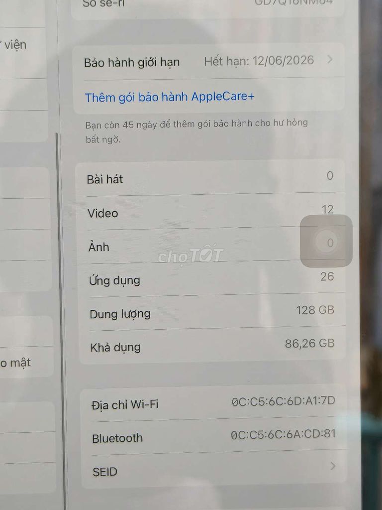 Ipad mini 7 like new 128gb hàng TGDD