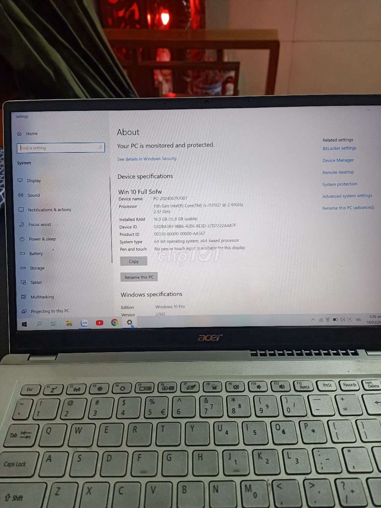 Acer i5-1135G7 14 inch 16GB. Mua bán Laptop tại Thành phố Biên Hòa Đồng Nai được đăng bởi Phong hình 1