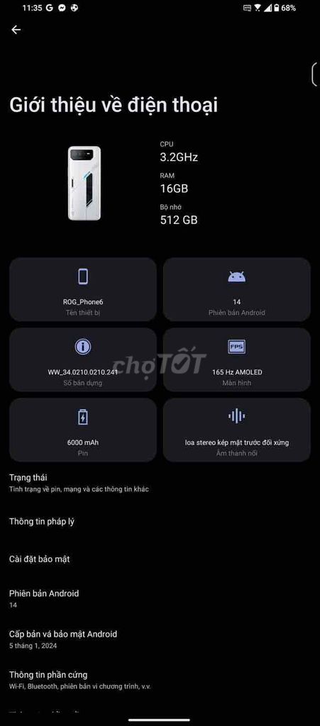 ROG Phone 6 Pro 16GB/512GB Trắng. Mua bán Điện thoại tại Thành phố Bạc Liêu Bạc Liêu được đăng bởi Thắng Lê hình 1