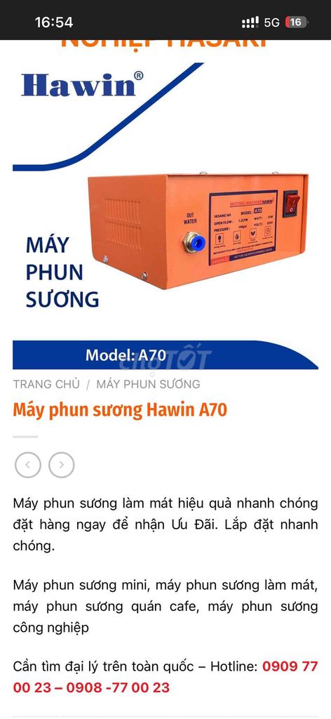 Máy phun sương Hawin A70. Mua bán Đồ chuyên dụng, Giống nuôi trồng tại Thành phố Thủ Đức Tp Hồ Chí Minh được đăng bởi ngo Hai hình 1