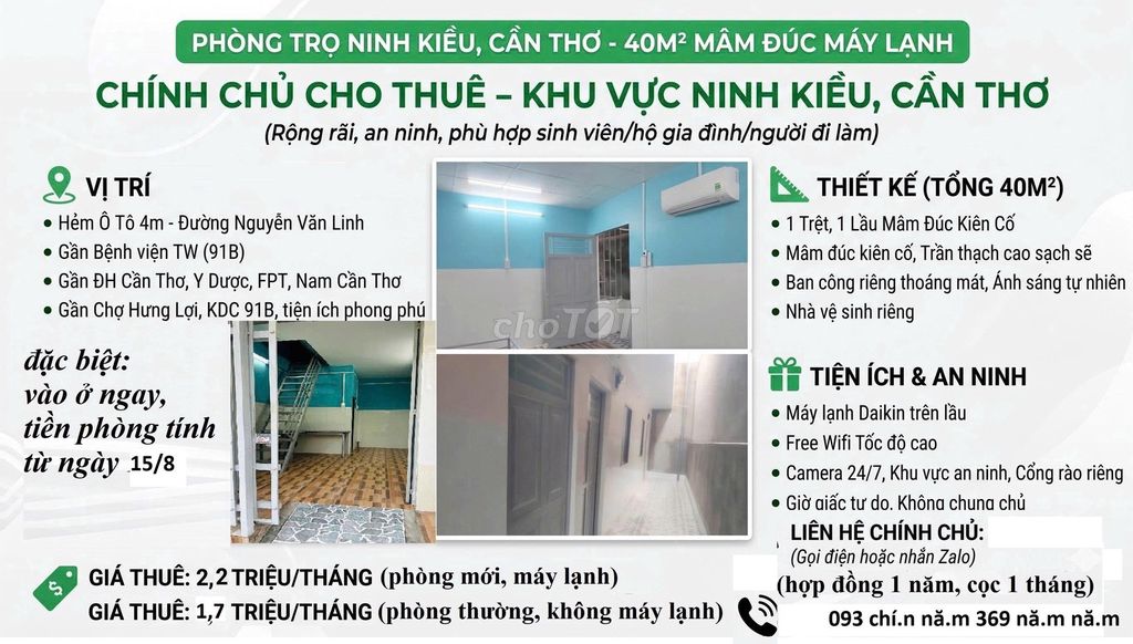 Phòng Trọ 40m2 trệt lầu Có Máy Lạnh - Nguyễn Văn Linh – Ninh Kiều - CT