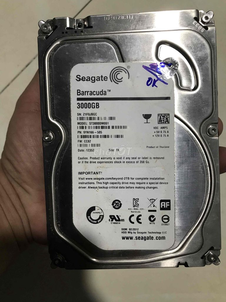 Ổ cứng Seagate Barracuda 3TB. Mua bán Linh kiện (RAM, Card...) tại Quận 7 Tp Hồ Chí Minh được đăng bởi Son hình 1