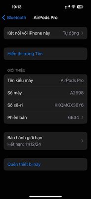 Airpod Pro 2 fullbox bh apple 12 2024