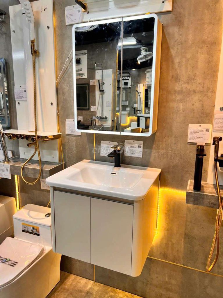 Lavabo tủ chậu PVC, Inox, Plywood Trắng. Mua bán Thiết bị vệ sinh, nhà tắm tại Quận Hoàng Mai Hà Nội được đăng bởi Sen Vòi giá rẻ hình 1