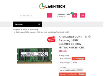 Ram laptop DDR4 Samsung bus 2400 16GB bh hơn 2 năm