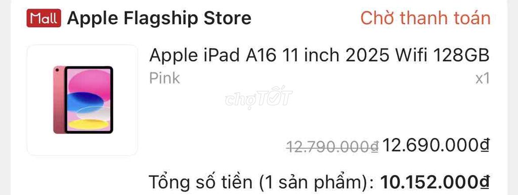 Apple iPad A16 11 inch 128GB Wifi Hồng. Mua bán Máy tính bảng tại Quận 8 Tp Hồ Chí Minh được đăng bởi Triệu Vy hình 1