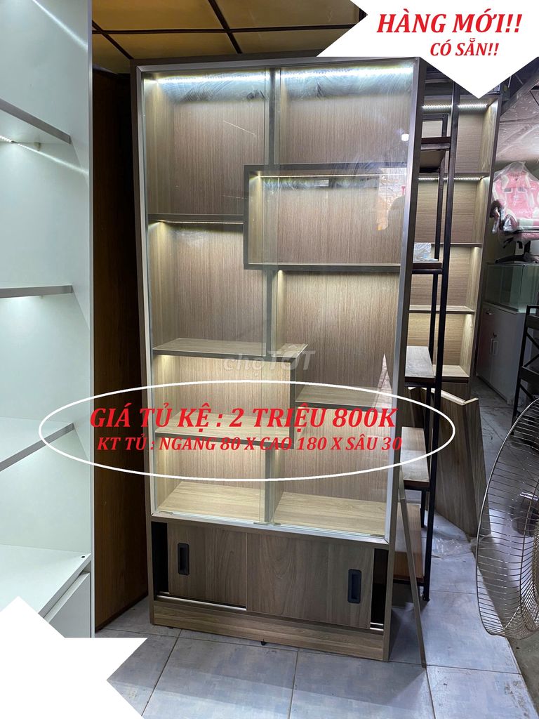 TỦ TRƯNG BÀY SẢN PHẨM MỸ PHẨM & TỦ KỆ 80X180 MDF