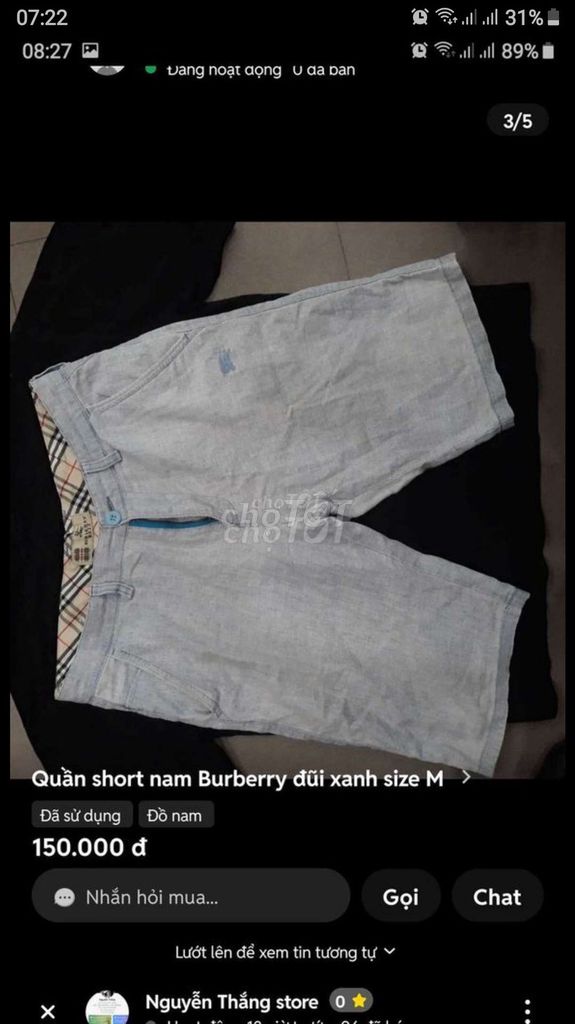 Quần short Burberry đũi nam size M. Mua bán Quần áo tại Quận Hai Bà Trưng Hà Nội được đăng bởi Sir B hình 1