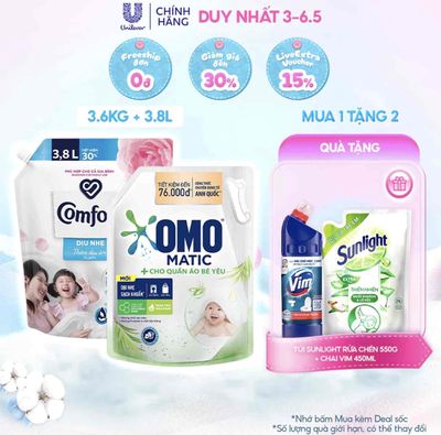 Combo nước giặt Omo Matic Baby 3,6KG + nước xả Com