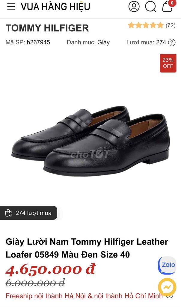 Giày lười Tommy Hilfiger Nam Da Đen 42. Mua bán Giày dép tại Huyện Nhà Bè Tp Hồ Chí Minh được đăng bởi Tạp Hoá Nhà Giang hình 1