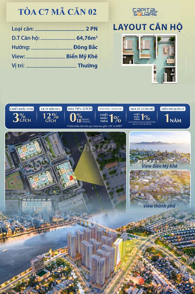 TỔNG HỢP 5 CĂN 2PN VIEW BIỂN TỪ TẦNG 11  - CAPITAL SQUARE 