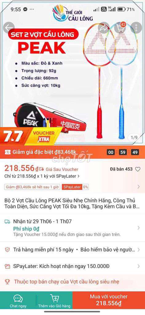 Vợt cầu lông PEAK Đỏ & Xanh