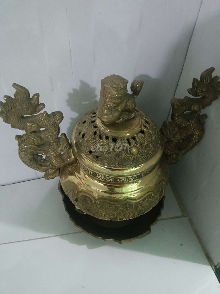Bộ lư đồng Vàng đồng chạm khắc. Mua bán Đồ sưu tầm, đồ cổ tại Huyện Gò Dầu Tây Ninh được đăng bởi Luxubu hình 1