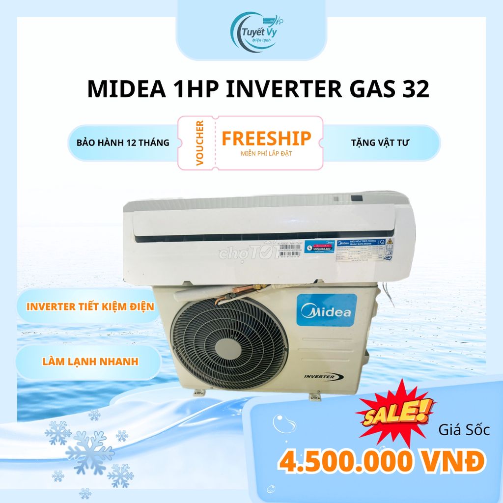 Thanh lý điều hòa Midea 1HP Inverter Gas R32