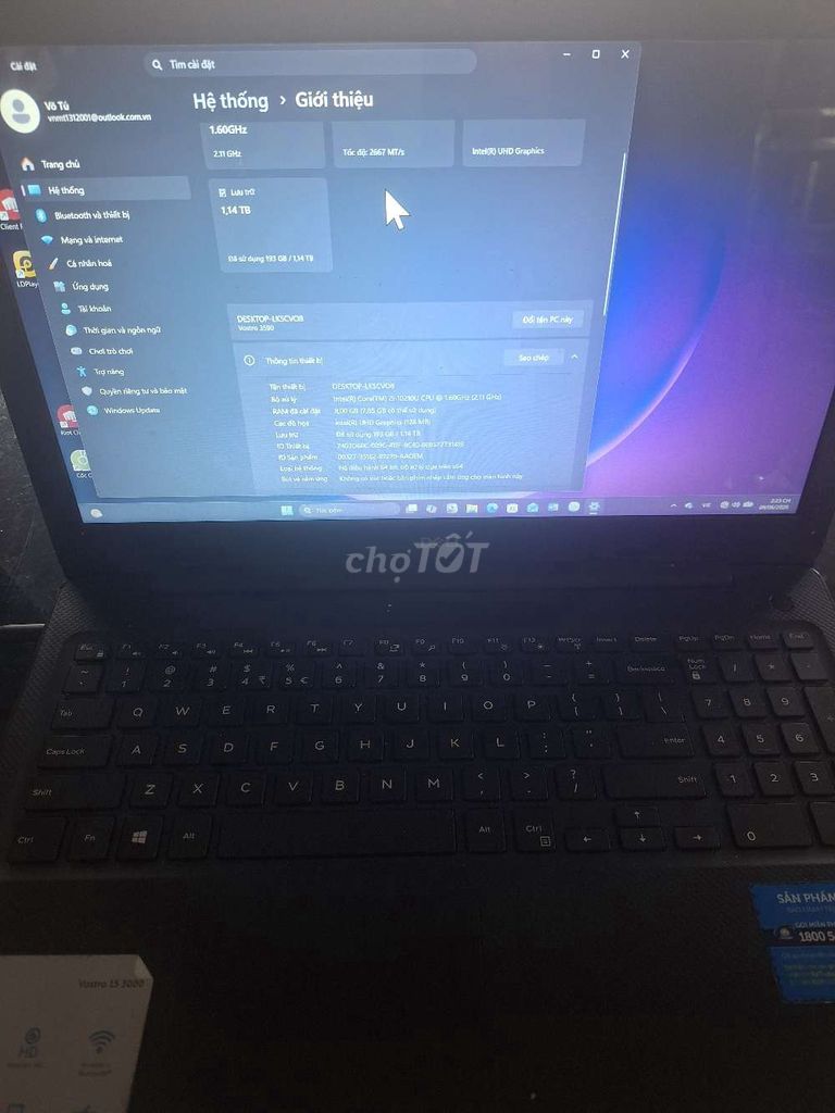 Dell Vostro 15 3000 i5-10210U 8GB/1.14TB. Mua bán Laptop tại Thành phố Thủ Đức Tp Hồ Chí Minh được đăng bởi Minh Tú hình 1