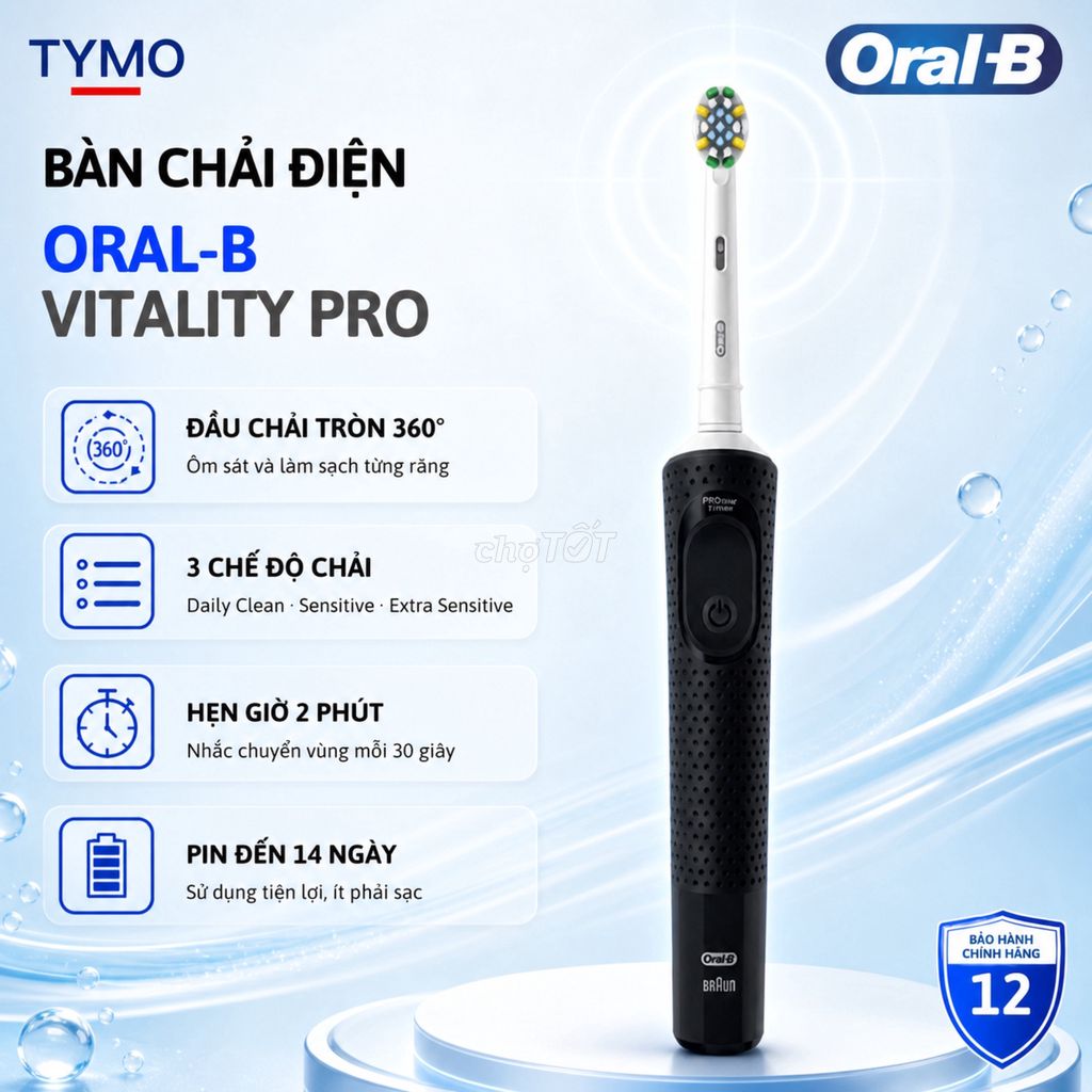 Bàn chải điện Oral-B Vitality Pro Chính Hãng Đen. Mua bán Thiết bị vệ sinh, nhà tắm tại Quận Phú Nhuận Tp Hồ Chí Minh được đăng bởi TYMO Việt Nam hình 1