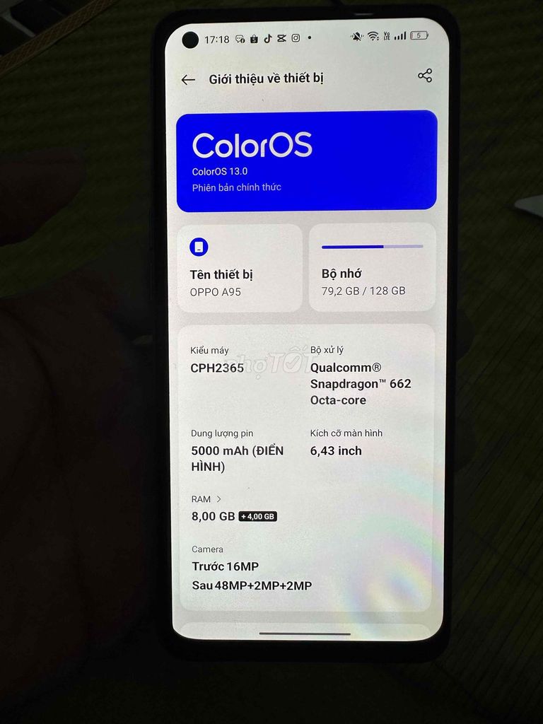 Oppo A95 128GB Trắng. Mua bán Điện thoại tại Quận Liên Chiểu Đà Nẵng được đăng bởi A li hình 1