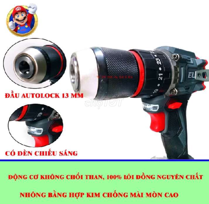 máy khoan pin ELEX 1 bộ (thân máy + pin + sạc) mới