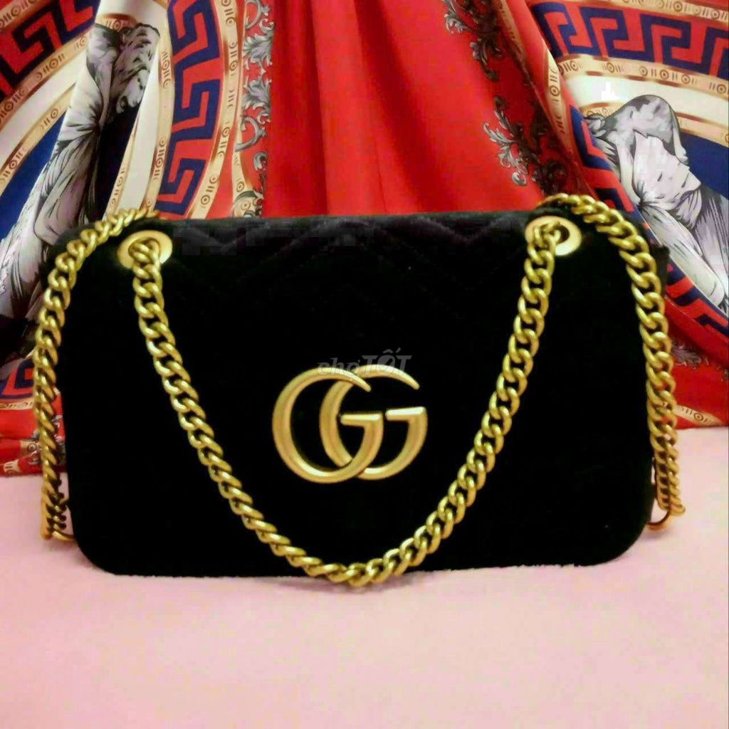 Túi Nữ: Gucci Marmont Nhung. Chính Hãng Italy. 98%