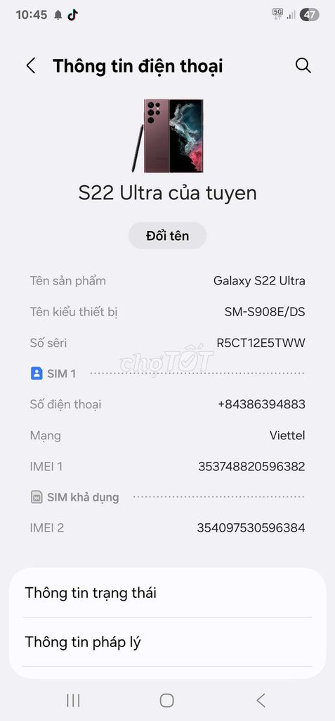 Samsung Galaxy S22 Ultra Đỏ tía. Mua bán Điện thoại tại Huyện Đông Anh Hà Nội được đăng bởi nguyen thanh tuyen hình 1