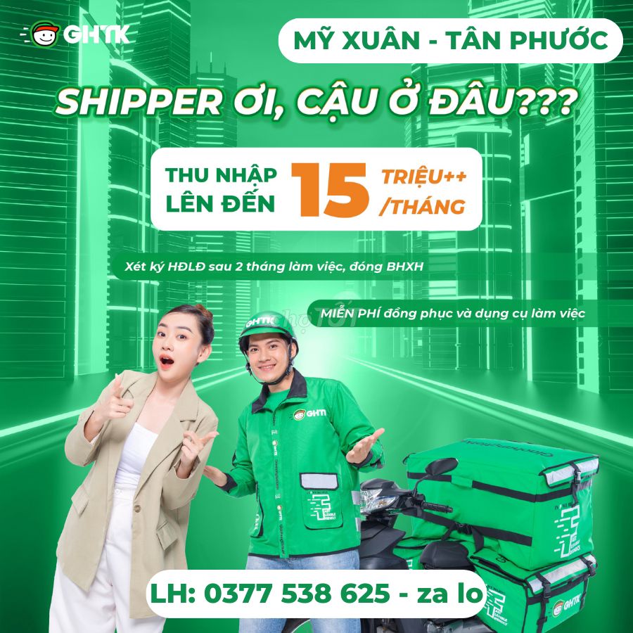 Mỹ Xuân tuyển shipper 12k đơn, ngày 450-700k