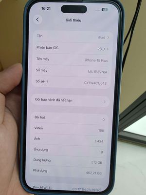 Apple iPhone 15 Plus 512GB xanh pin 97