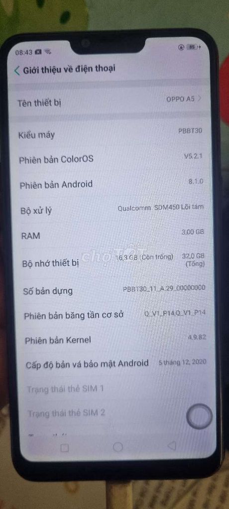 OPPO A5 32GB Đen. Mua bán Điện thoại tại Huyện Vũ Thư Thái Bình được đăng bởi Sóng Gió hình 1