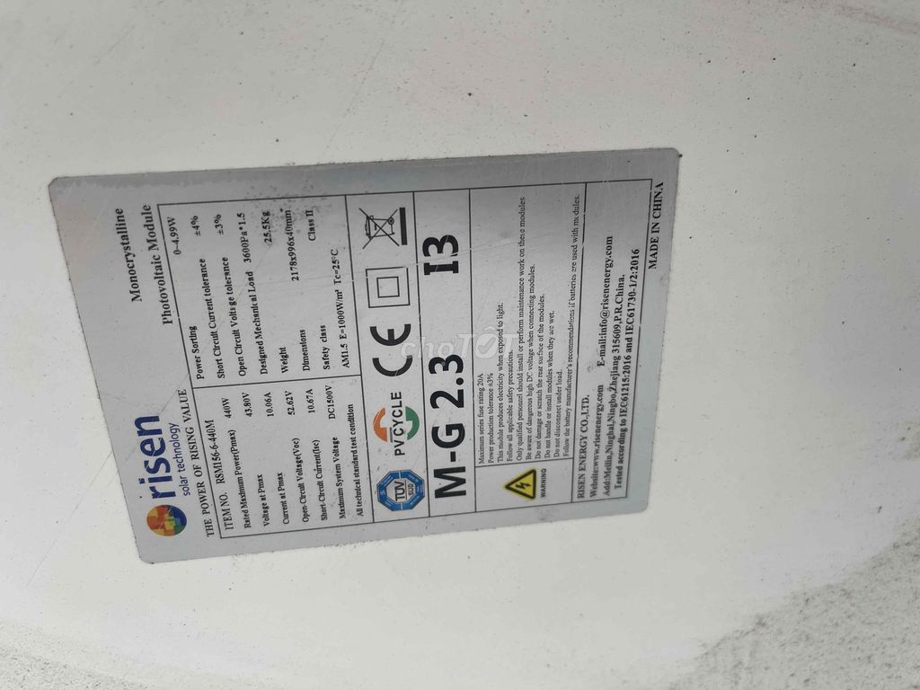 Tấm pin Risen RBM156-6-440M. Mua bán Quạt tại Huyện Tháp Mười Đồng Tháp được đăng bởi Minhdien2k1 Nguyen hình 1