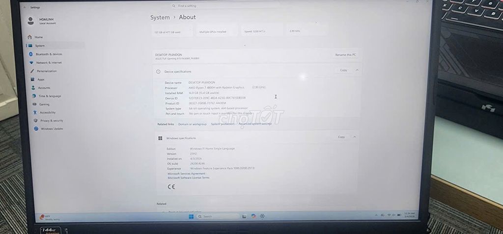 TUF R7 4800H - 1650Ti GIÁ BÈO (bỏ qua ngoại quan). Mua bán Laptop tại Quận 3 Tp Hồ Chí Minh được đăng bởi Minh hình 1