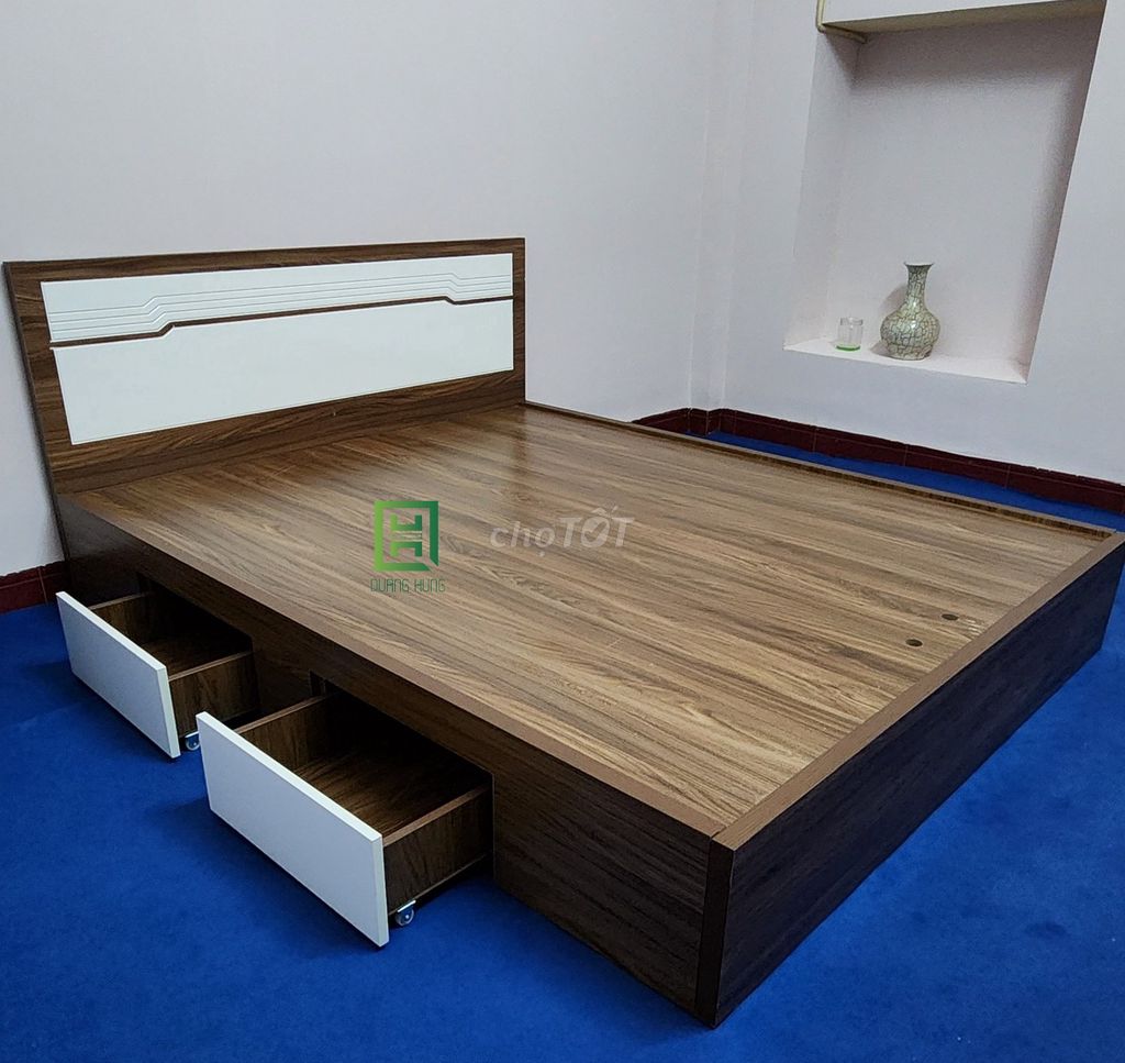 Giường ngủ Gỗ MDF Nâu 1m2-1m8 x 2m. Mua bán Giường, chăn ga gối nệm tại Huyện Bến Lức Long An được đăng bởi Nội Thất Quang Hùng TD hình 1