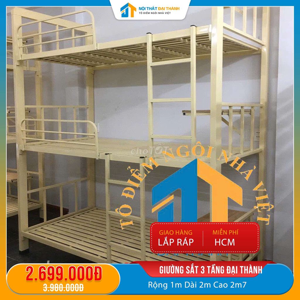 Giường Sắt 3️⃣Tầng 1MX2M Hàng ViệtNam ChấtLượng. Mua bán Giường, chăn ga gối nệm tại Quận Tân Phú Tp Hồ Chí Minh được đăng bởi NỘI THẤT ĐẠI THÀNH hình 1