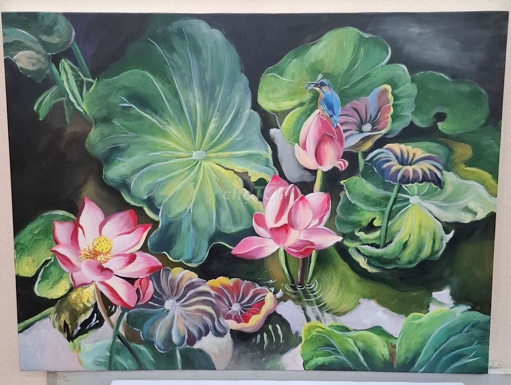 Tranh sơn dầu Hoa sen thủ công đa sắc khổ 60x80. Mua bán Cây cảnh, đồ trang trí tại Huyện Gia Lâm Hà Nội được đăng bởi Tranh Sơn Dầu MTGVN hình 1